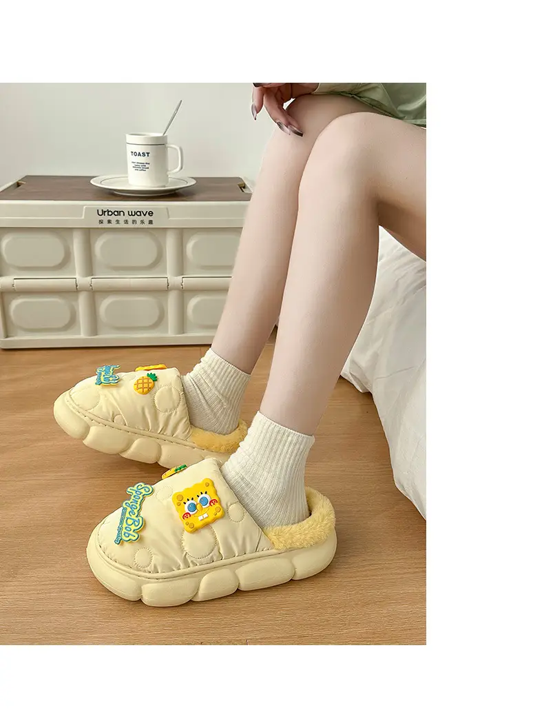 Cotton-padded slippers waterproof non-slip couple's home warm cute sponge baby cartoon woolen slippers autumn and winter — feature 8