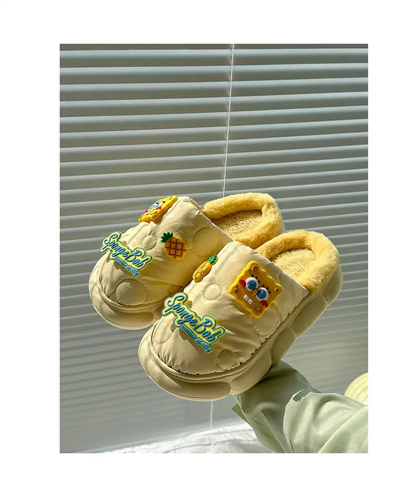 Cotton-padded slippers waterproof non-slip couple's home warm cute sponge baby cartoon woolen slippers autumn and winter — feature 9