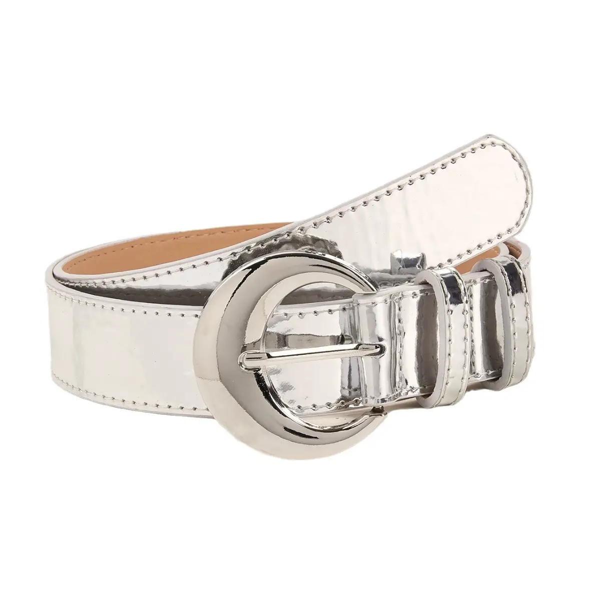 Mirror Silver Buckle Belt for Women Retro Style - Image 5