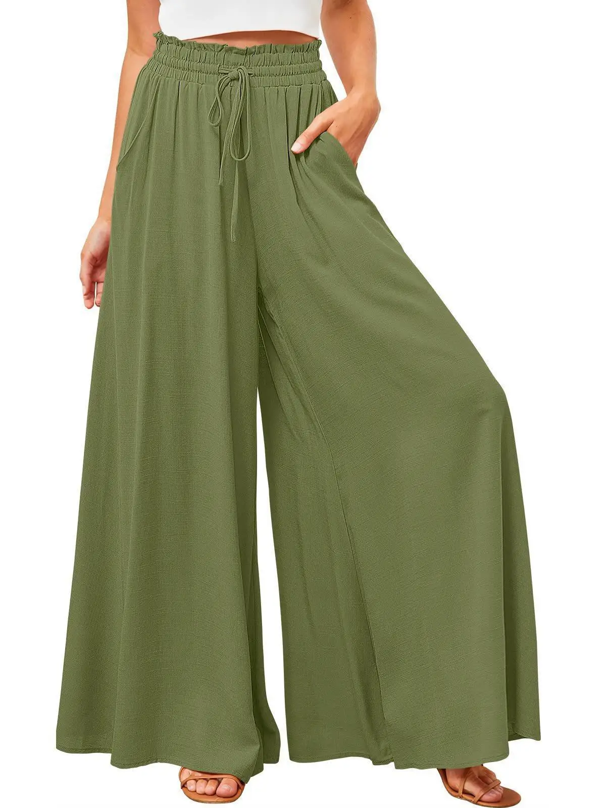 Women Wide Leg Pants Elastic Belt Summer Casual - Image 14