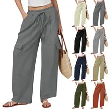 Women Wide Leg Pants Elastic Belt Summer Casual — feature 12