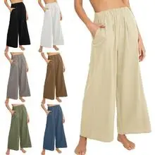 Women Wide Leg Pants Elastic Belt Summer Casual — feature 31