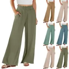 Women Wide Leg Pants Elastic Belt Summer Casual — feature 37
