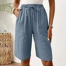 Women Wide Leg Pants Elastic Belt Summer Casual — feature 47