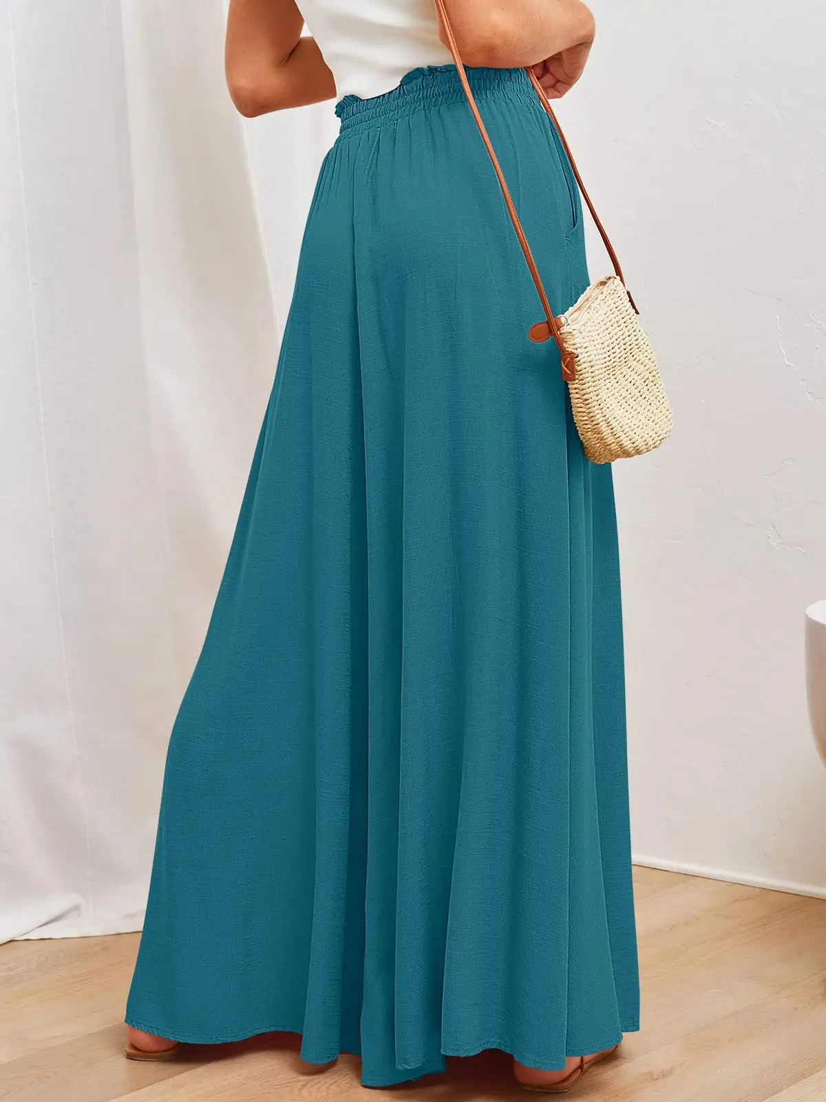 Women Wide Leg Pants Elastic Belt Summer Casual — feature 54