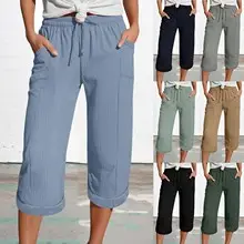 Women Wide Leg Pants Elastic Belt Summer Casual — feature 6