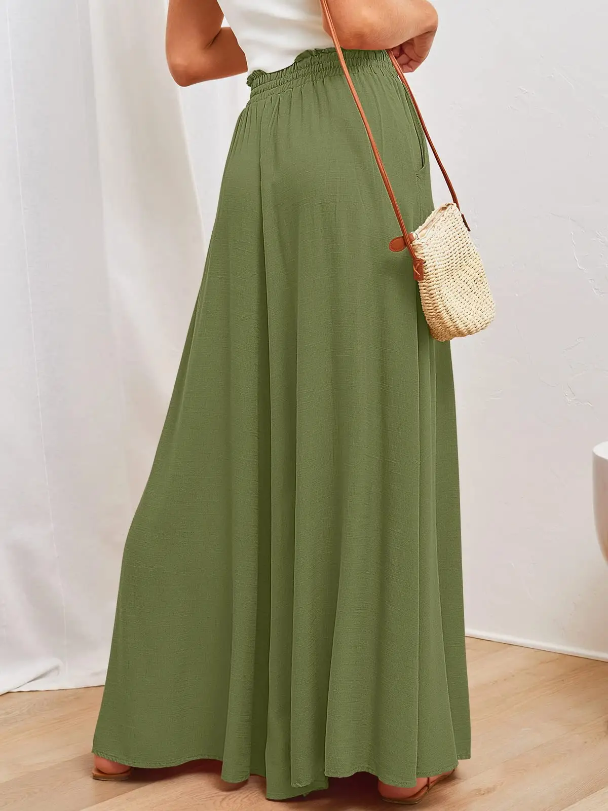 Women Wide Leg Pants Elastic Belt Summer Casual — feature 61