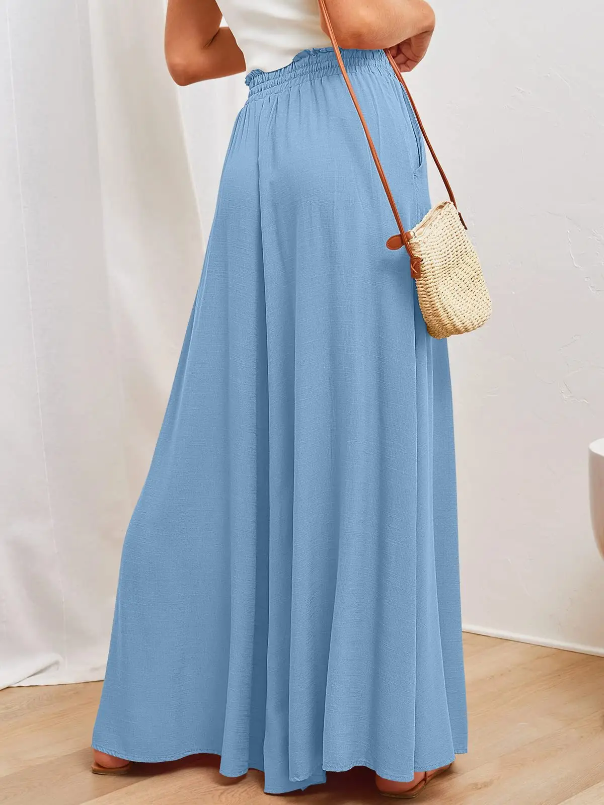 Women Wide Leg Pants Elastic Belt Summer Casual — feature 66