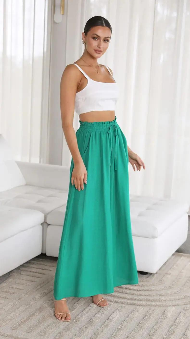 Women Wide Leg Pants Elastic Belt Summer Casual — feature 69