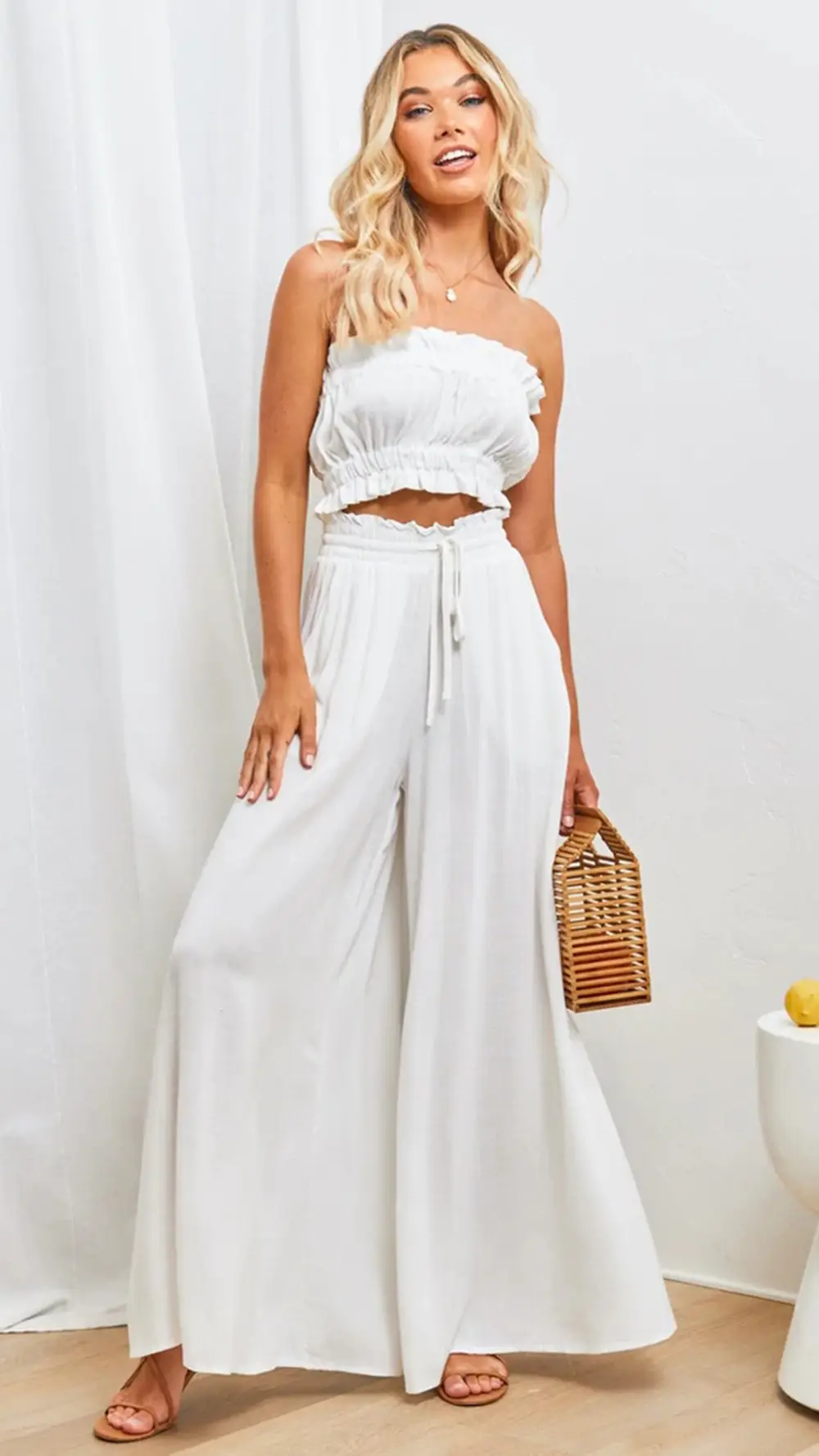 Women Wide Leg Pants Elastic Belt Summer Casual — feature 74