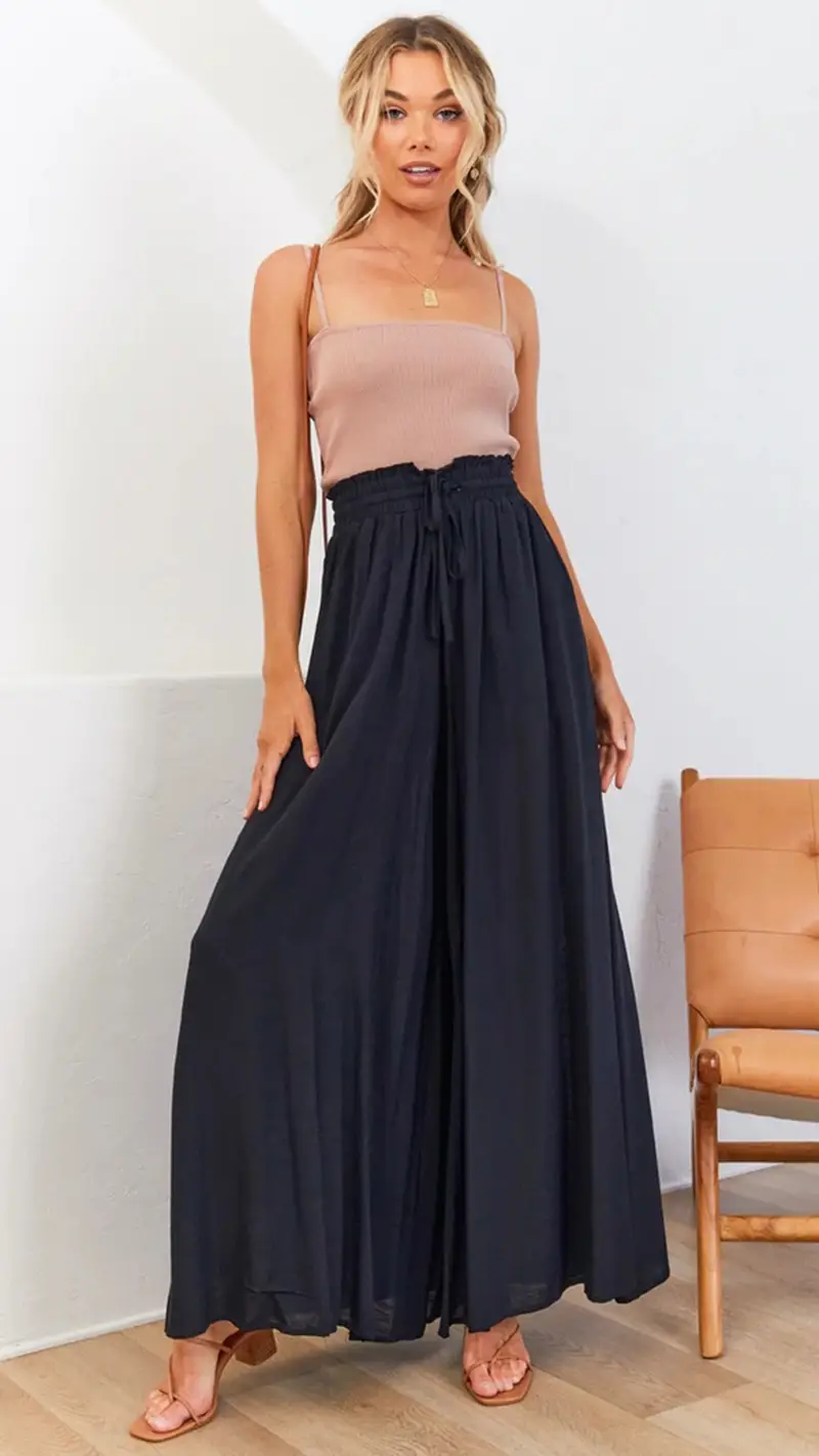 Women Wide Leg Pants Elastic Belt Summer Casual — feature 78