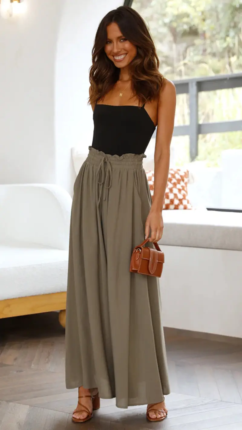 Women Wide Leg Pants Elastic Belt Summer Casual — feature 80