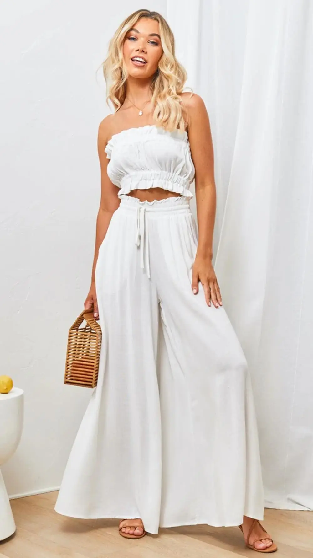 Women Wide Leg Pants Elastic Belt Summer Casual - Image 4