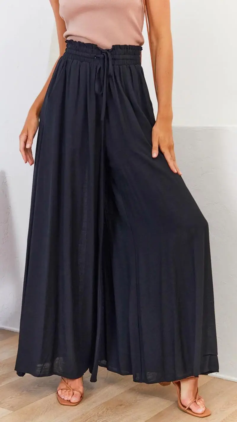 Women Wide Leg Pants Elastic Belt Summer Casual - Image 5
