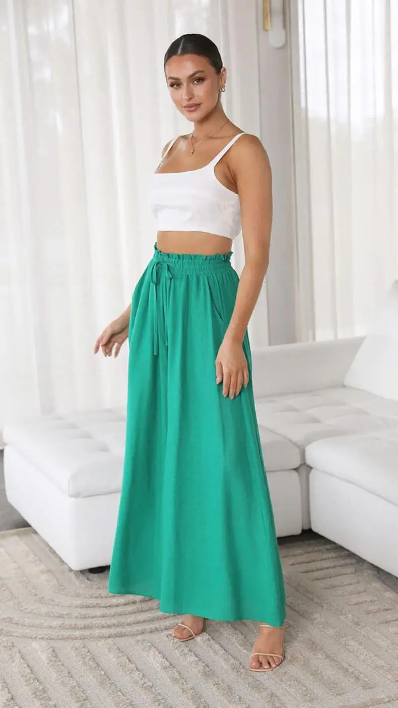 Women Wide Leg Pants Elastic Belt Summer Casual - Image 7
