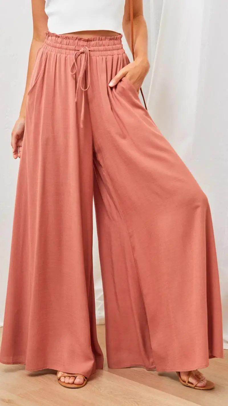 Women Wide Leg Pants Elastic Belt Summer Casual - Image 8
