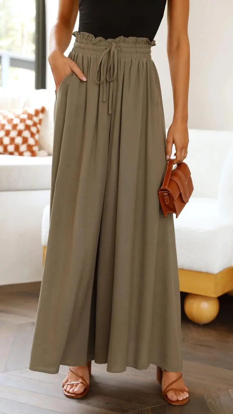 Women Wide Leg Pants Elastic Belt Summer Casual - Image 9