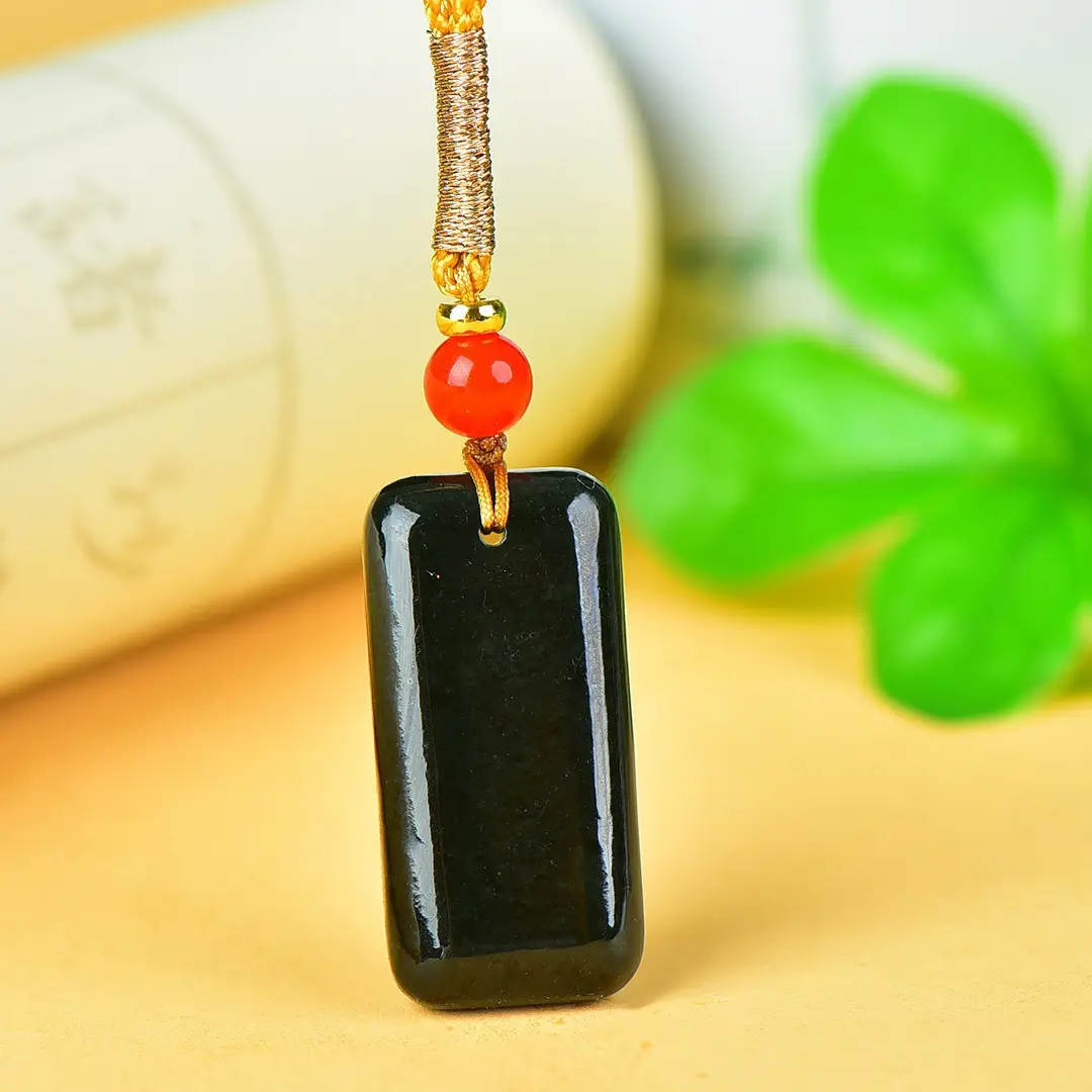 Hetian Jade "To Be No. 1" Necklace Black Red — feature 7
