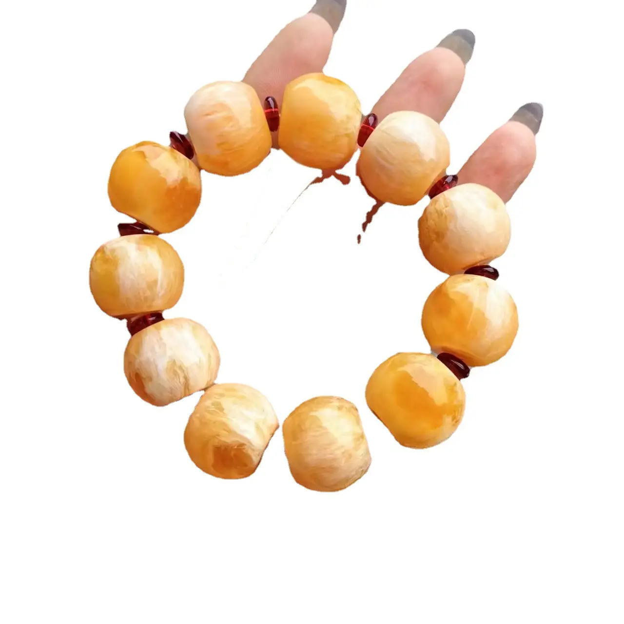 Russian Beeswax Bracelet White Demon Flower Amber Yellow - Image 5