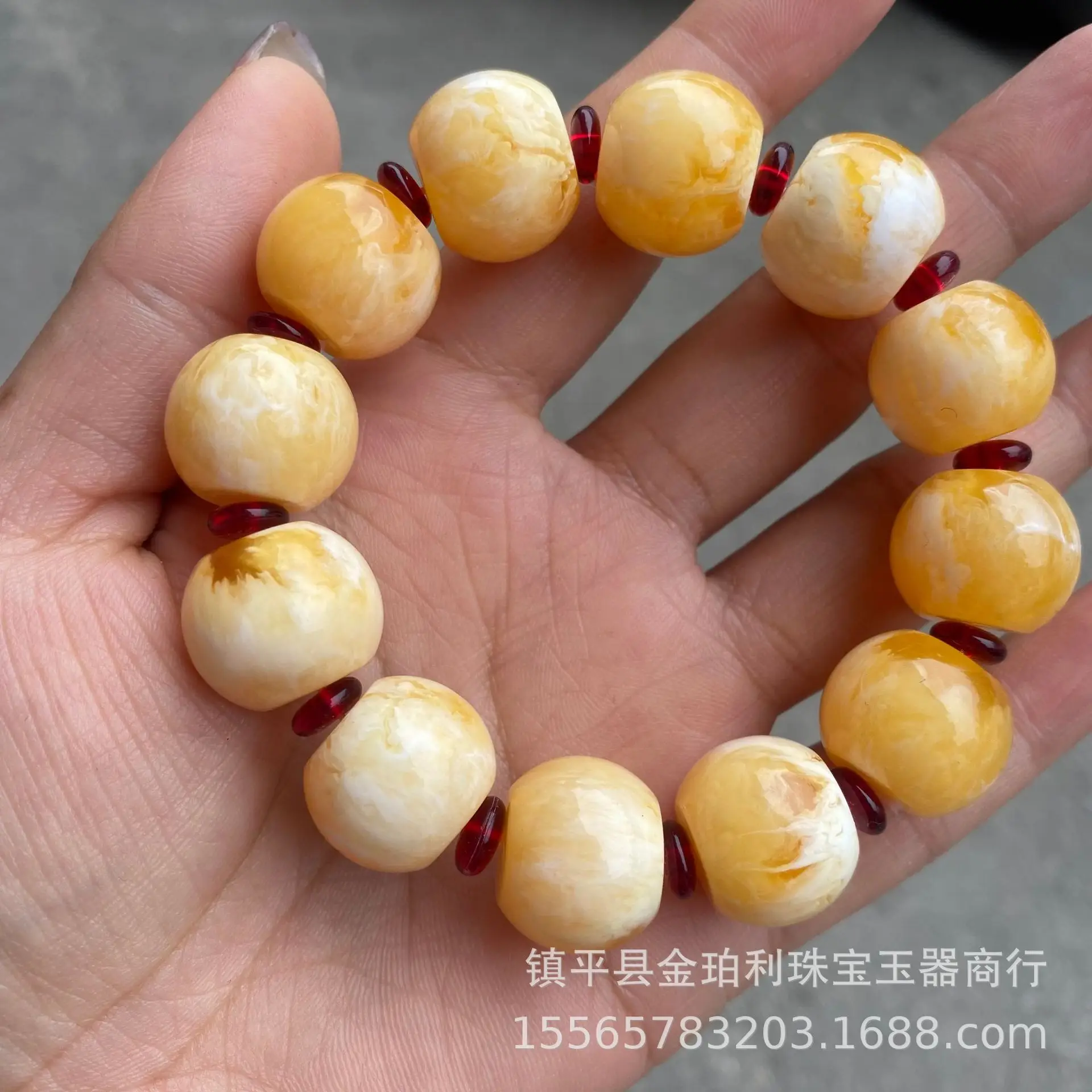 Russian Beeswax Bracelet White Demon Flower Amber Yellow — feature 10