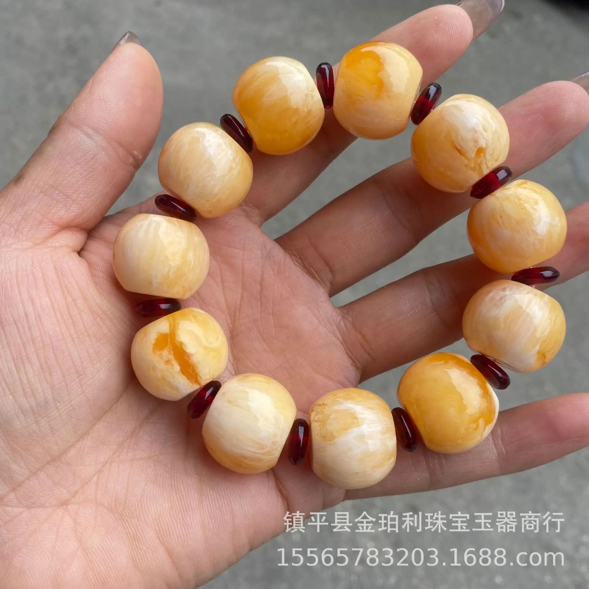 Russian Beeswax Bracelet White Demon Flower Amber Yellow — feature 11