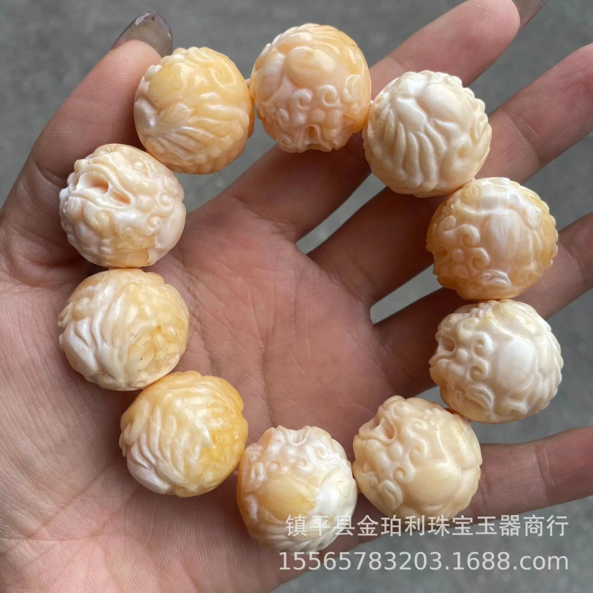 Russian Beeswax Bracelet White Demon Flower Amber Yellow — feature 9