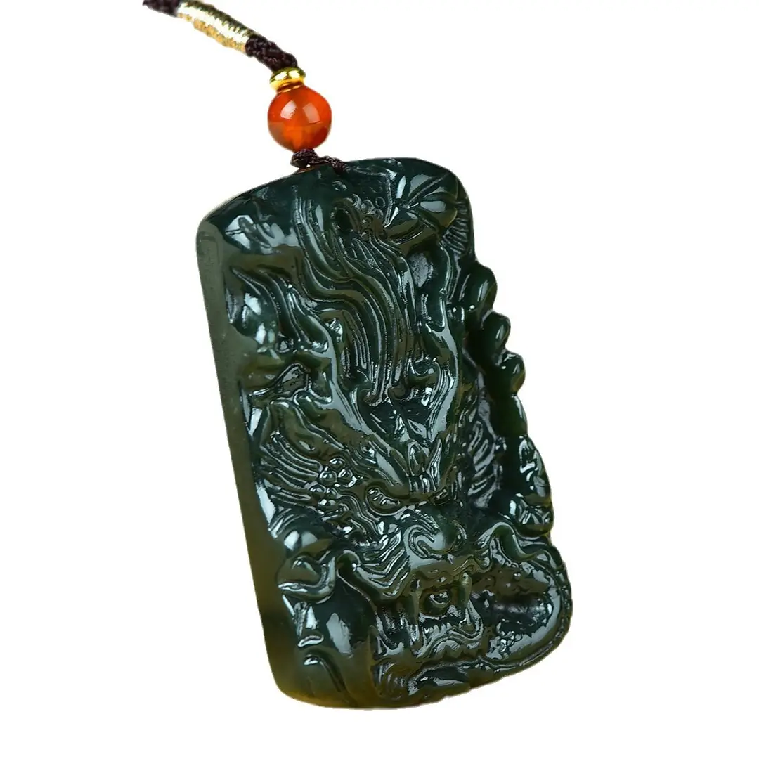 Dragon Pendant Jade Necklace Black Red Bead - Image 5