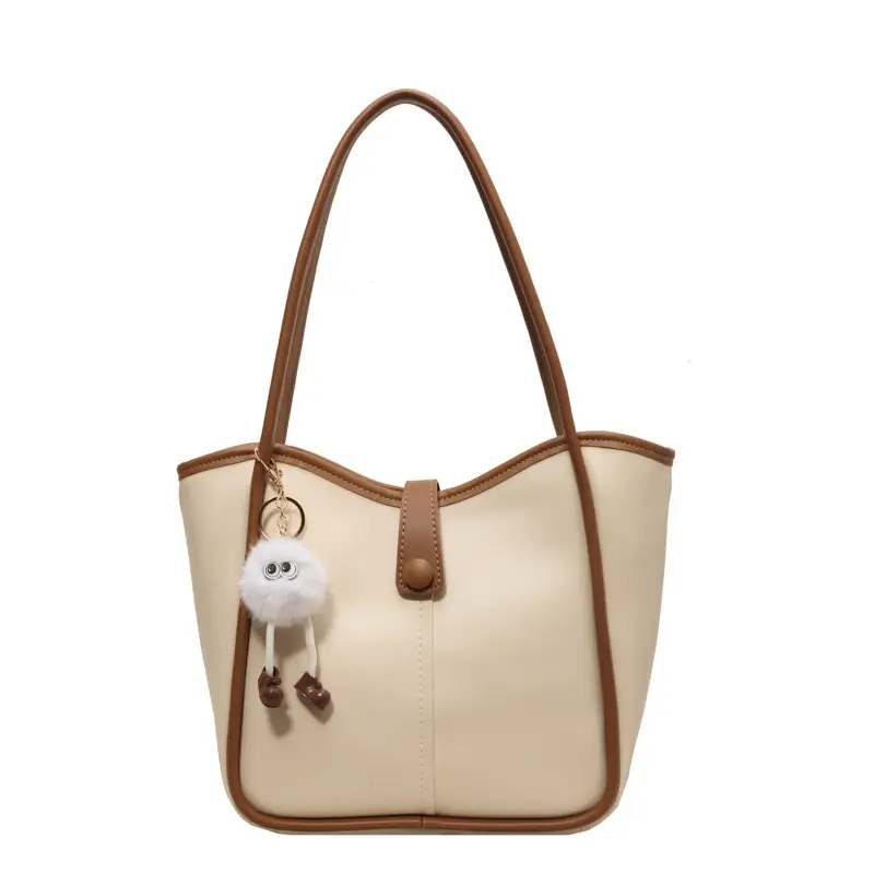 Women's Cream White Tote Bag with Owl Charm