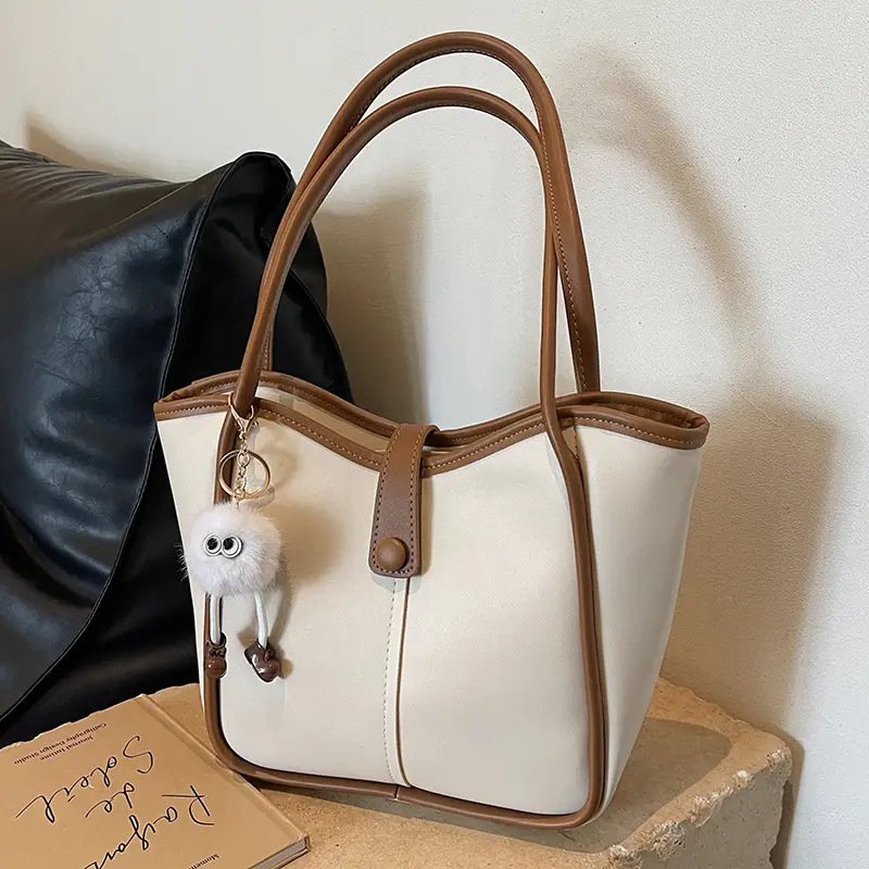 Women's Cream White Tote Bag with Owl Charm
