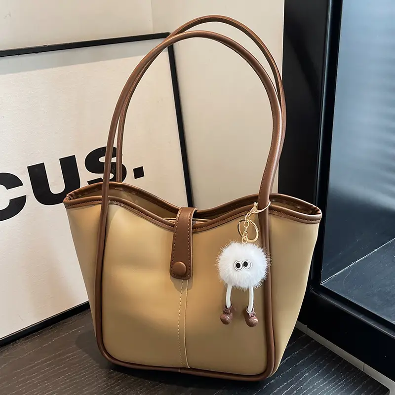 Women's Cream White Tote Bag with Owl Charm