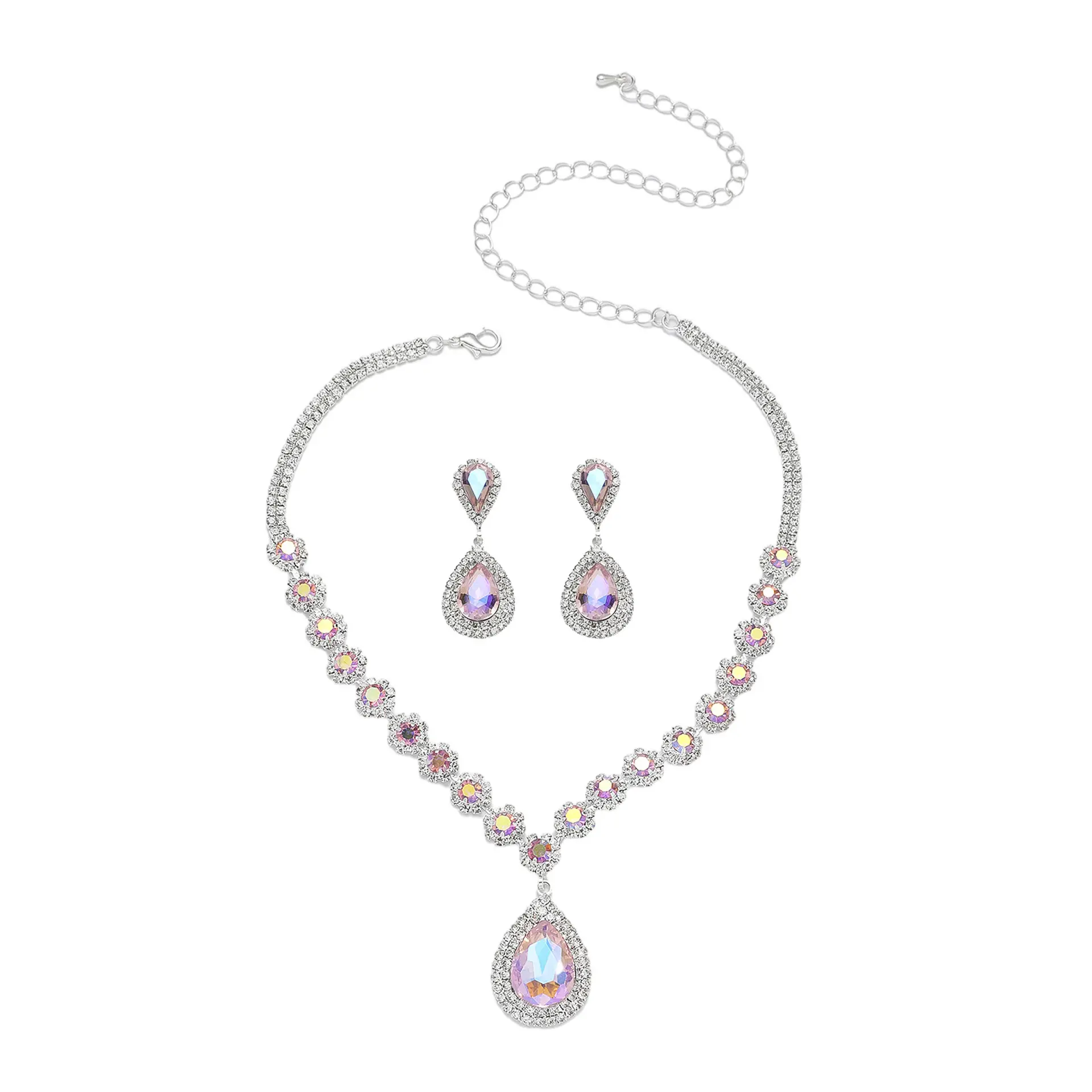 Red Water Drop Crystal Necklace & Earrings Set for Women - Image 14