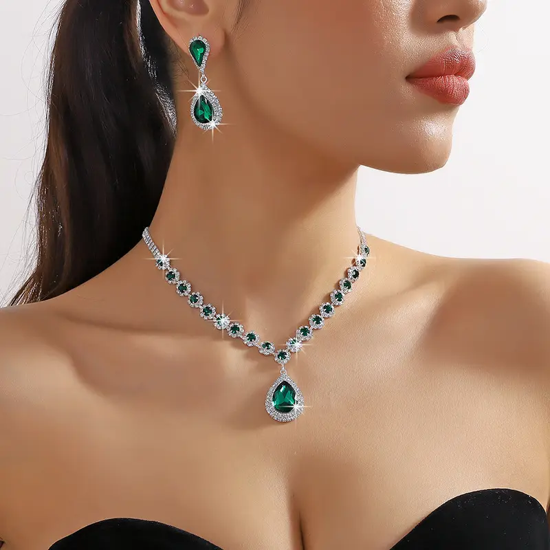 Red Water Drop Crystal Necklace & Earrings Set for Women — feature 13