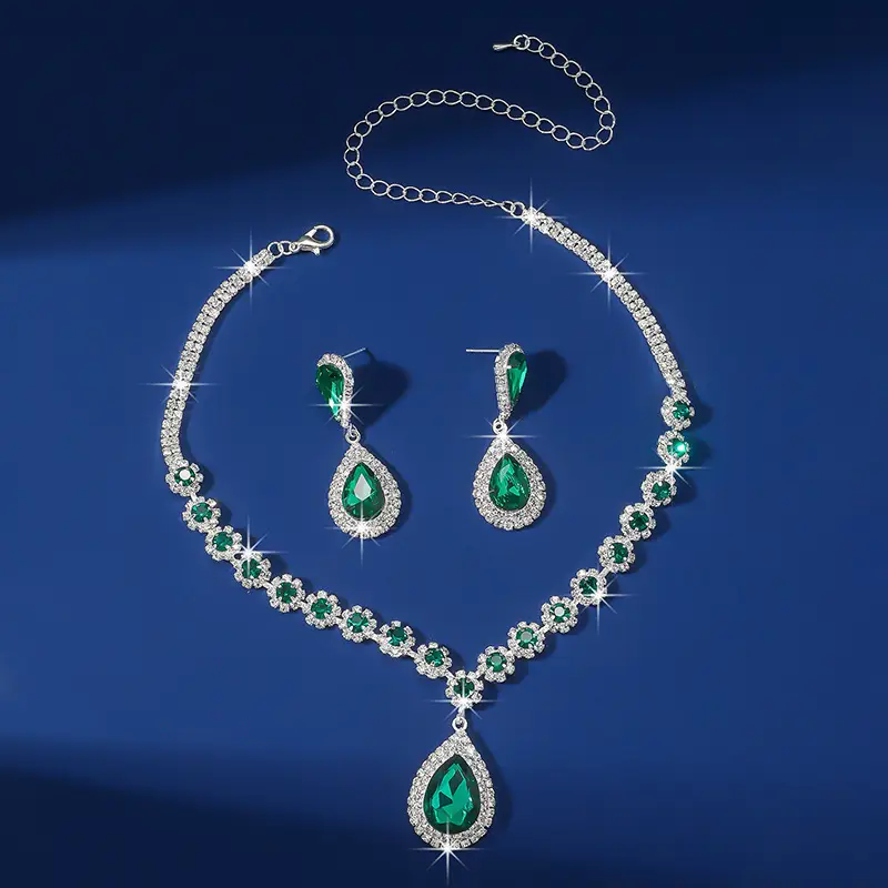 Red Water Drop Crystal Necklace & Earrings Set for Women — feature 14
