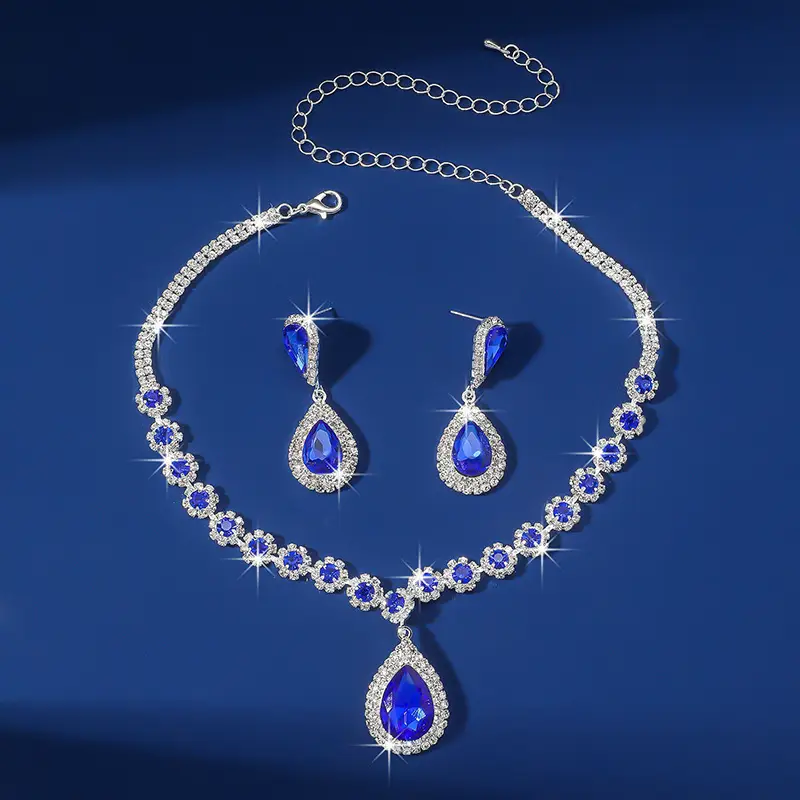 Red Water Drop Crystal Necklace & Earrings Set for Women — feature 19