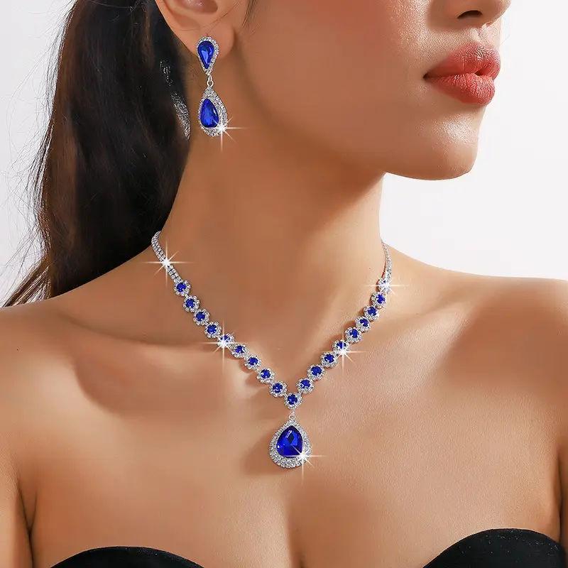 Red Water Drop Crystal Necklace & Earrings Set for Women — feature 20