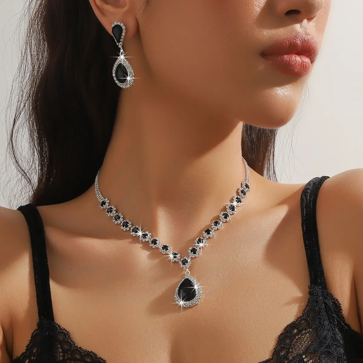Red Water Drop Crystal Necklace & Earrings Set for Women — feature 23