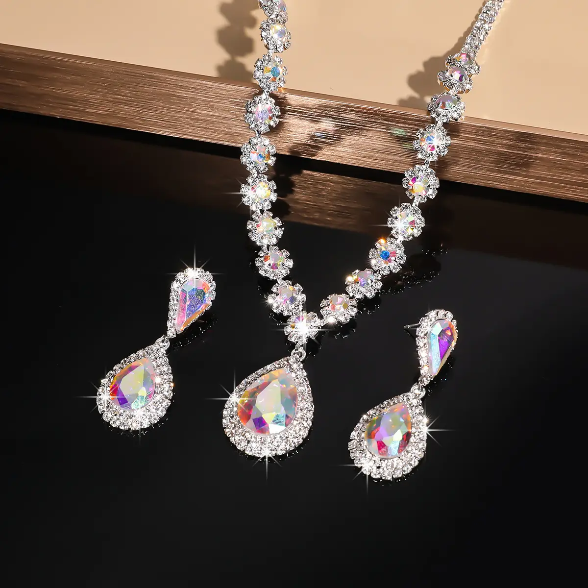 Red Water Drop Crystal Necklace & Earrings Set for Women — feature 27