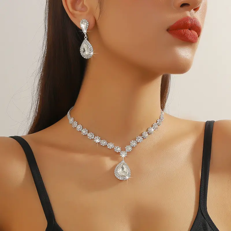 Red Water Drop Crystal Necklace & Earrings Set for Women — feature 3
