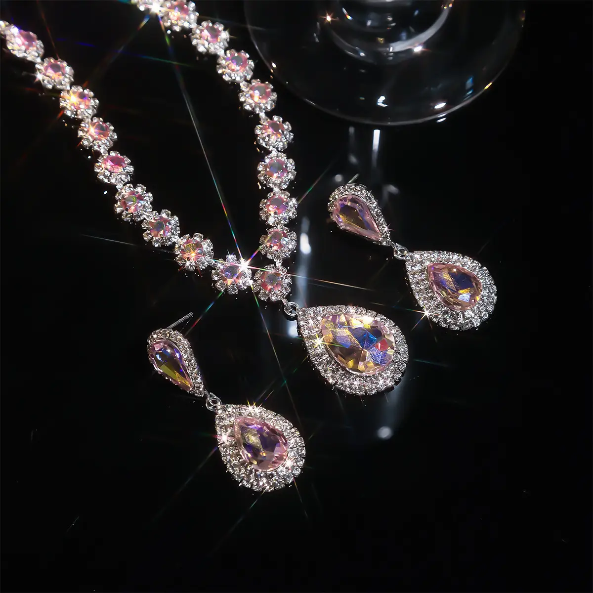 Red Water Drop Crystal Necklace & Earrings Set for Women — feature 32