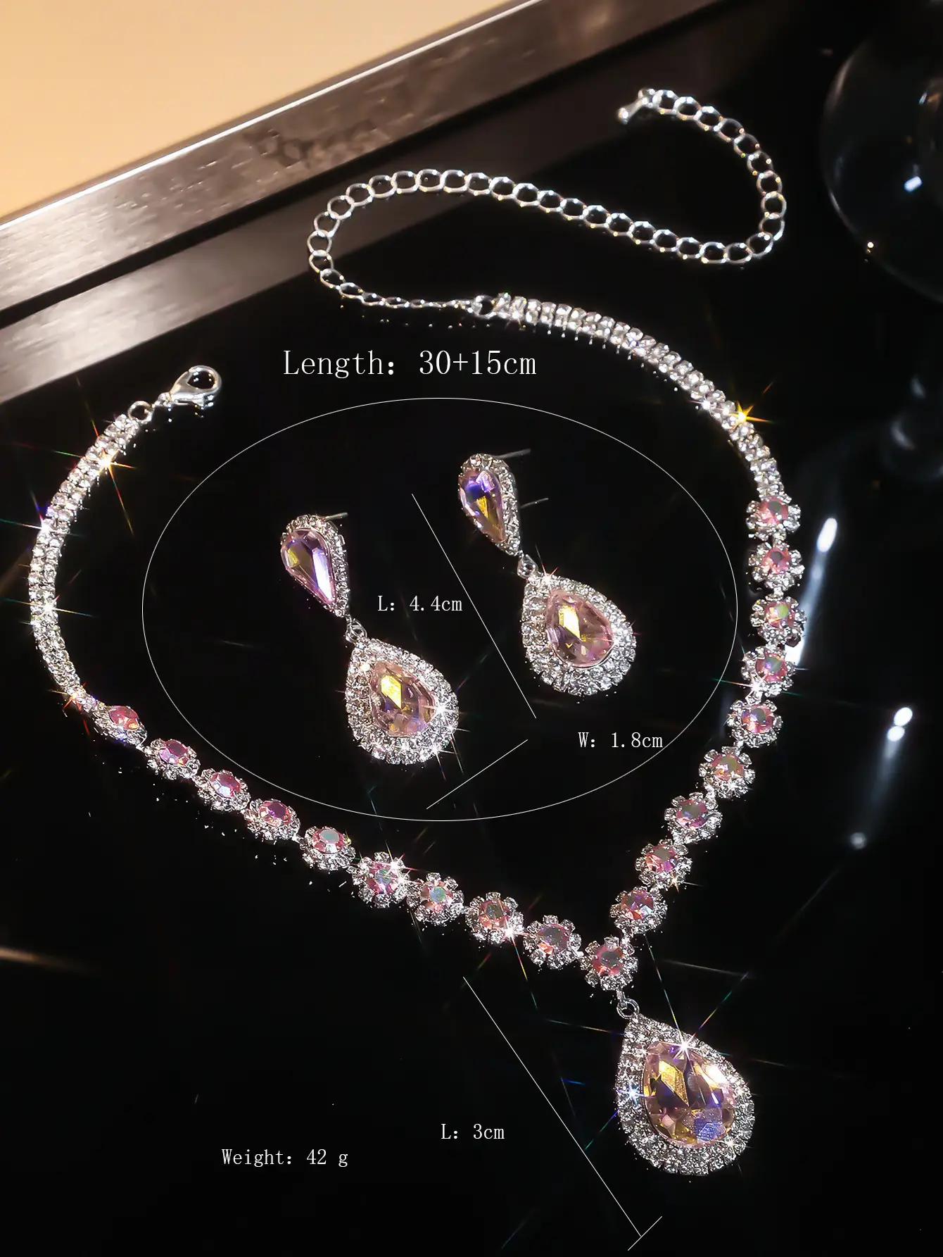 Red Water Drop Crystal Necklace & Earrings Set for Women — feature 33