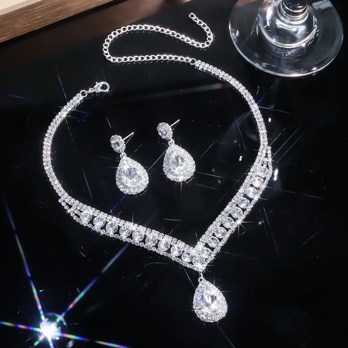 Red Water Drop Crystal Necklace & Earrings Set for Women — feature 36