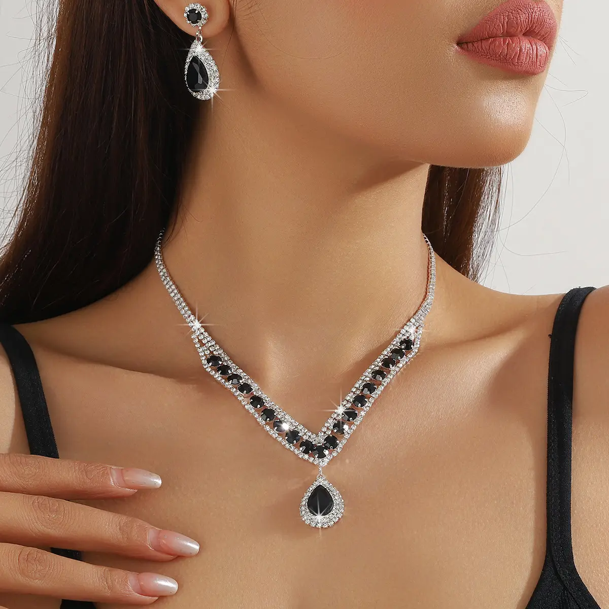 Red Water Drop Crystal Necklace & Earrings Set for Women — feature 38
