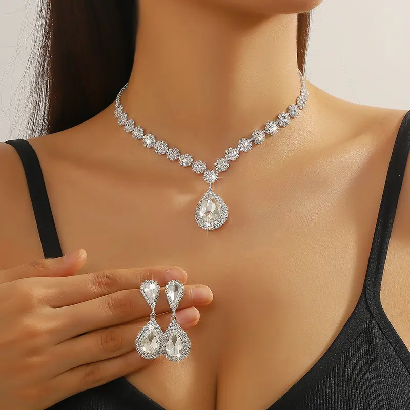 Red Water Drop Crystal Necklace & Earrings Set for Women — feature 4