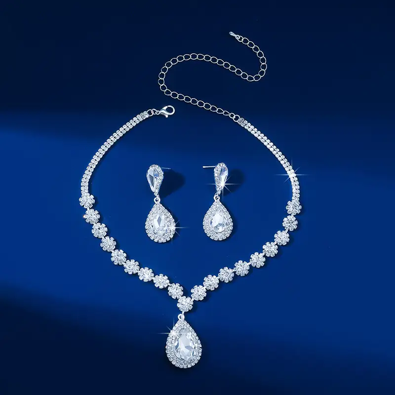 Red Water Drop Crystal Necklace & Earrings Set for Women — feature 5