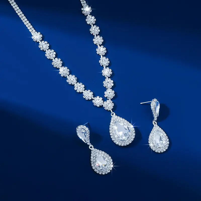 Red Water Drop Crystal Necklace & Earrings Set for Women — feature 6