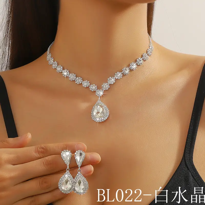 Red Water Drop Crystal Necklace & Earrings Set for Women — feature 2