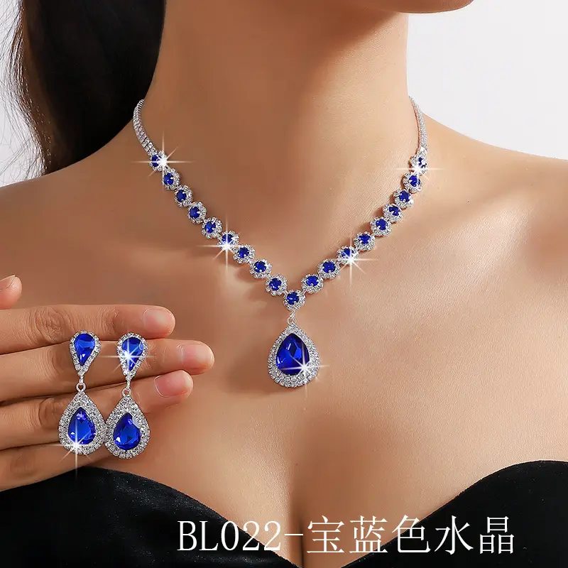 Red Water Drop Crystal Necklace & Earrings Set for Women — feature 17