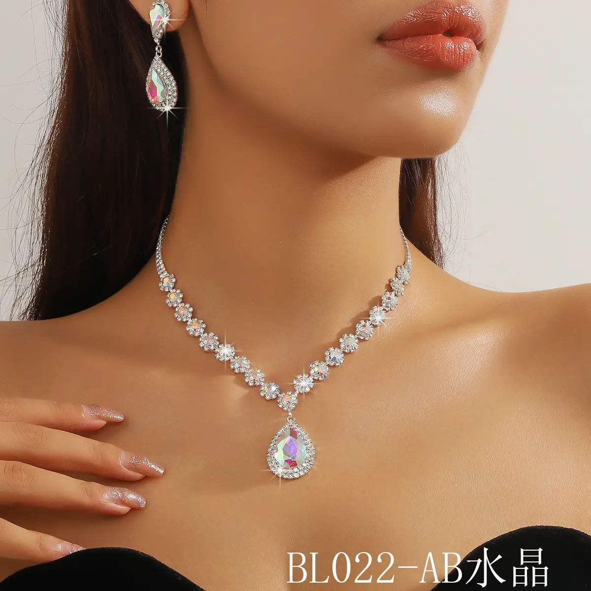 Red Water Drop Crystal Necklace & Earrings Set for Women — feature 25