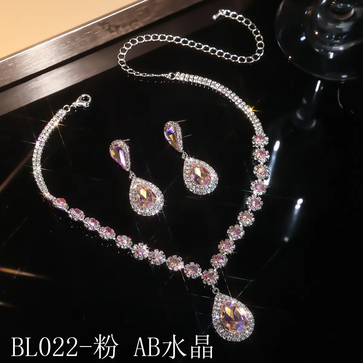 Red Water Drop Crystal Necklace & Earrings Set for Women — feature 30
