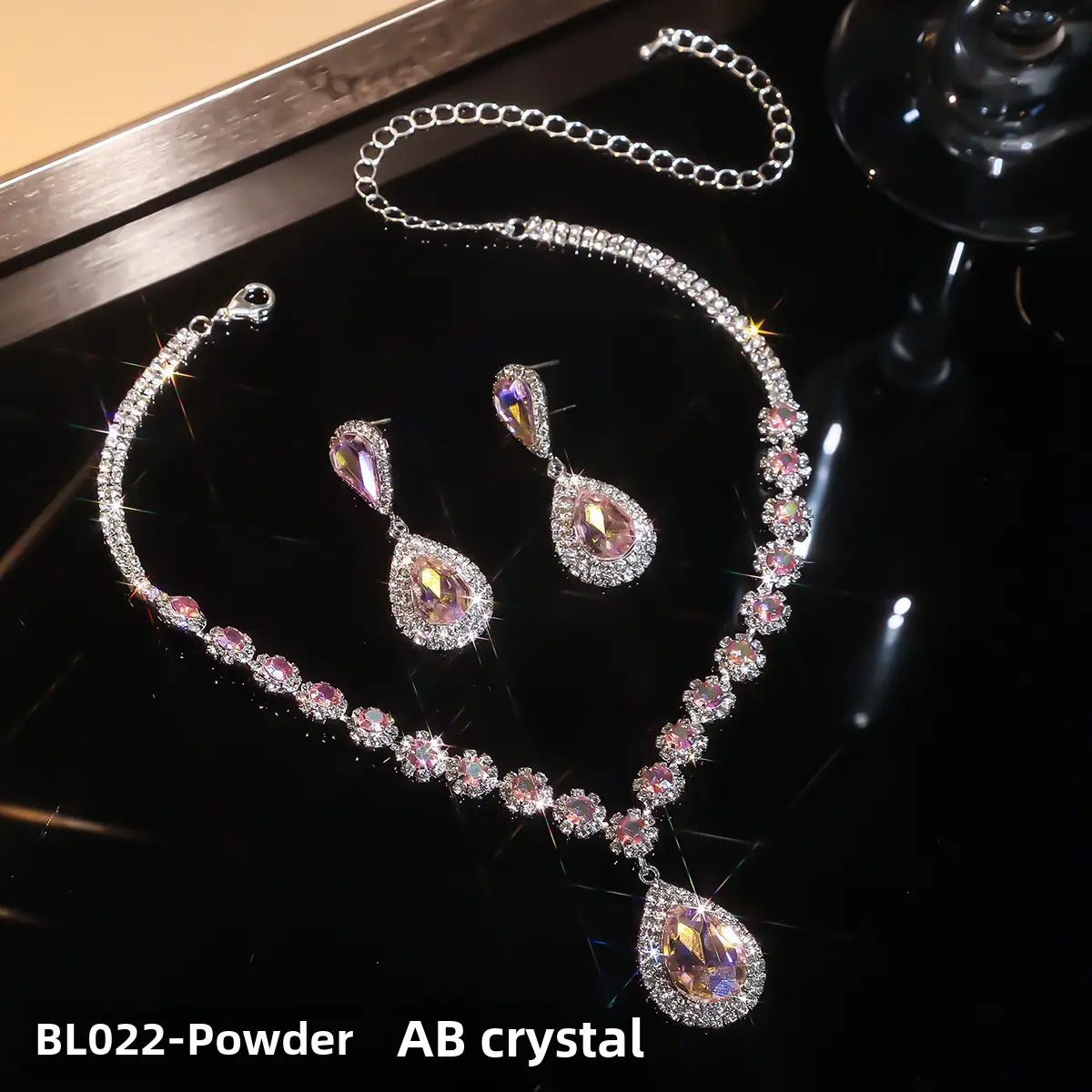 Red Water Drop Crystal Necklace & Earrings Set for Women - Image 7